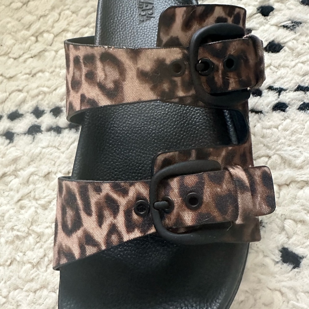 Zara Black and Brown Slide Sandals with Double Straps - Picture 2 of 10